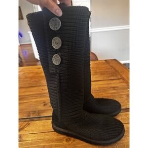 UGG Women's Size 6 Cardy Tall Black Sweater Knit Button Boots Warm Winter